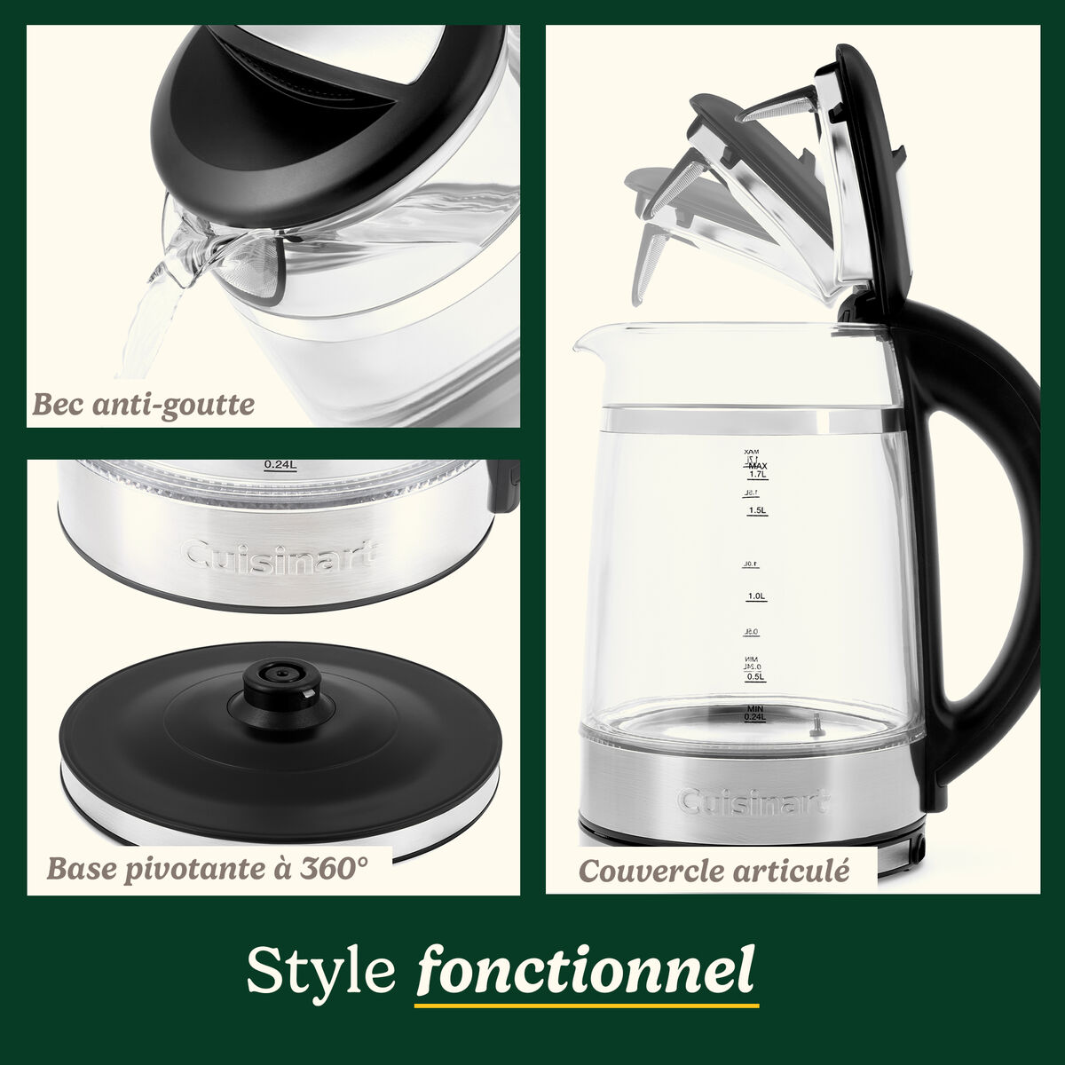 Cuisinart Bouilloire En Verre 1,7 L Avec Contr&ocirc;le De Temp&eacute;rature Variable