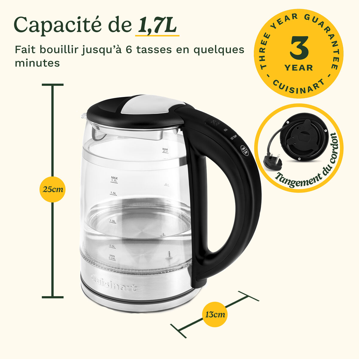 Cuisinart Bouilloire En Verre 1,7 L Avec Contr&ocirc;le De Temp&eacute;rature Variable