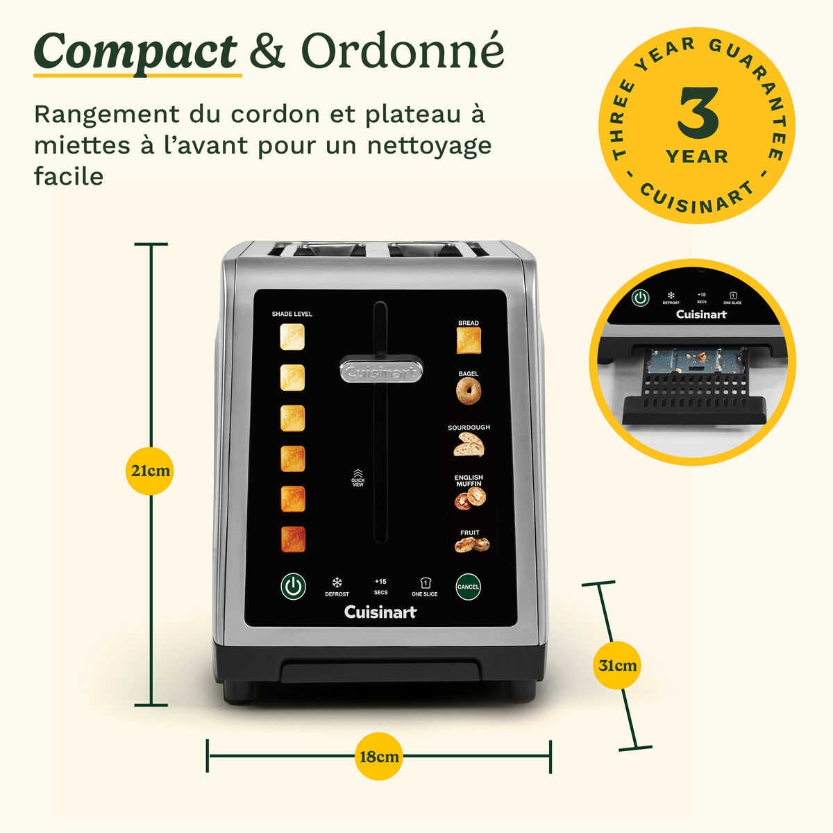 Cuisinart SimpliTouch XL Grille-Pain 2 Tranches avec &Eacute;cran Tactile Couleur