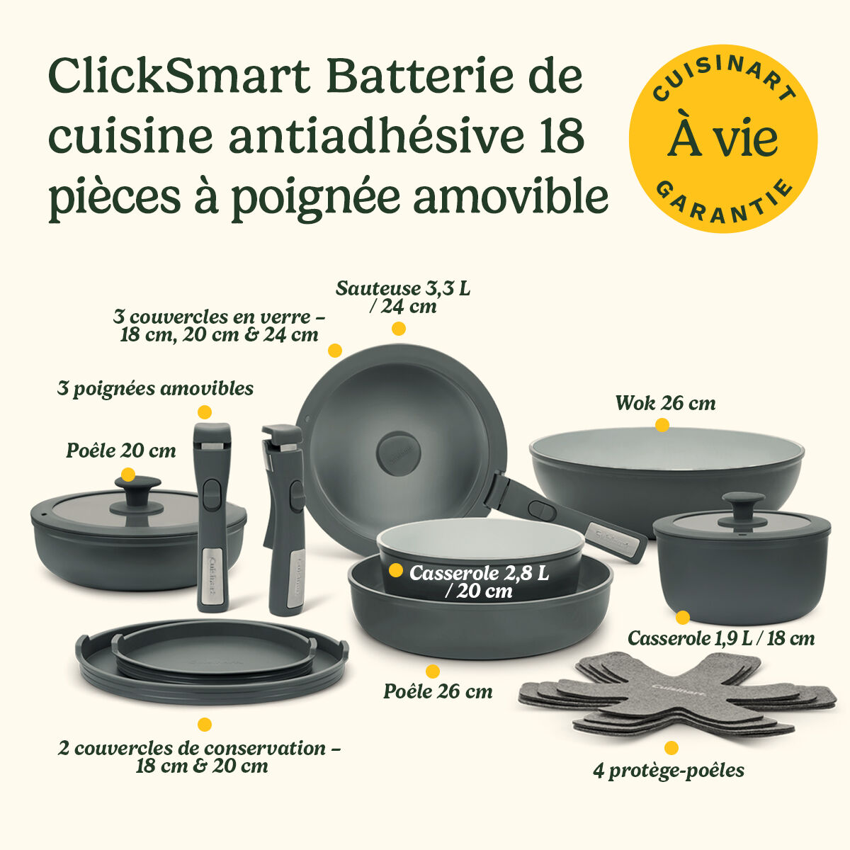 Cuisinart ClickSmart Batterie De Cuisine Antiadh&eacute;sive 18 Pi&egrave;ces &agrave; Poign&eacute;e Amovible, , large 10