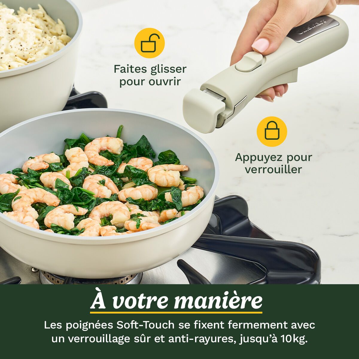 Cuisinart ClickSmart Batterie de Cuisine 7 Pi&egrave;ces Antiadh&eacute;sive &agrave; Poign&eacute;e Amovible, , large 4