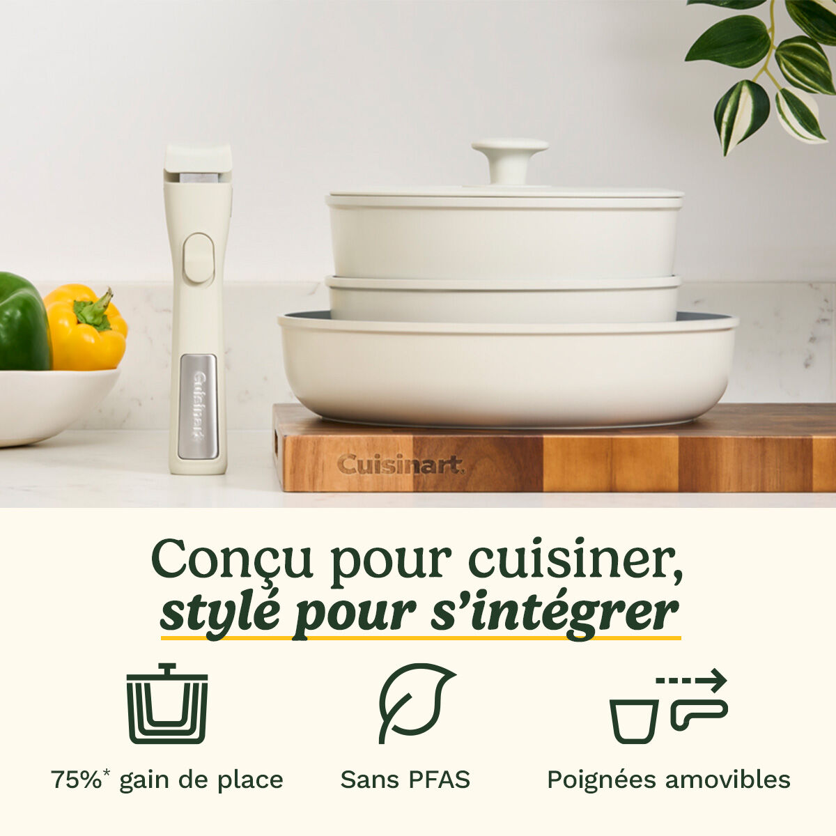 Cuisinart ClickSmart Batterie de Cuisine 7 Pi&egrave;ces Antiadh&eacute;sive &agrave; Poign&eacute;e Amovible, , large 2