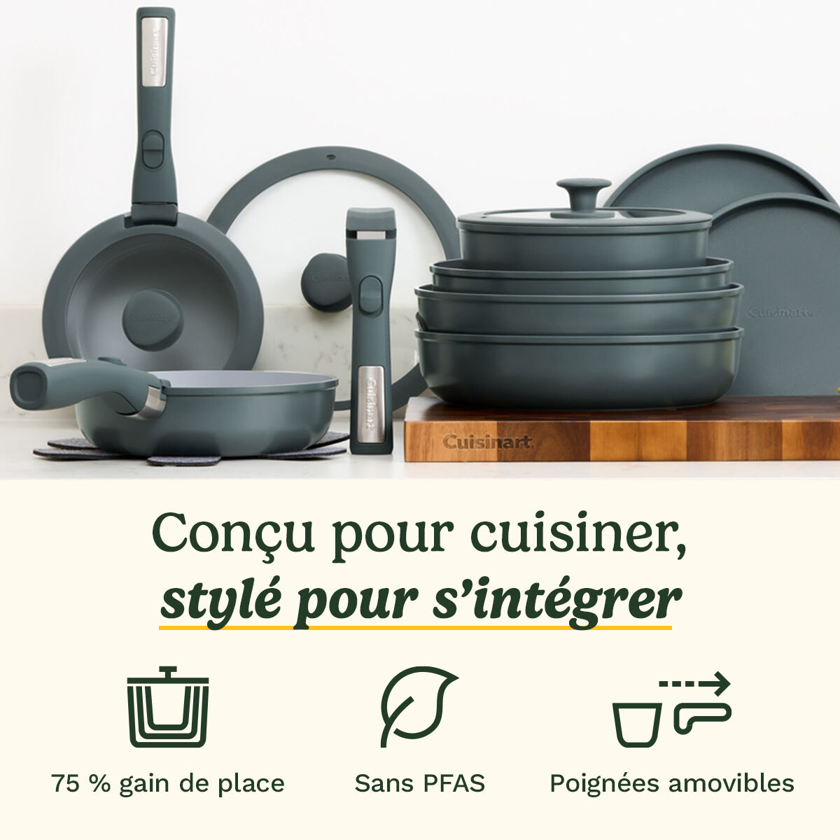 Cuisinart ClickSmart Batterie De Cuisine Antiadh&eacute;sive 18 Pi&egrave;ces &agrave; Poign&eacute;e Amovible, , large 2