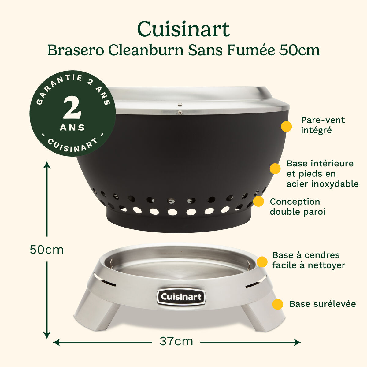 Cuisinart Cleanburn Brasero Sans Fum&eacute;e &ndash; 50 cm